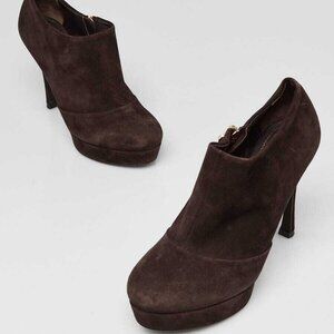 Yves Saint Laurent Brown Suede Platform Ankle Booties Size 7/37.5
